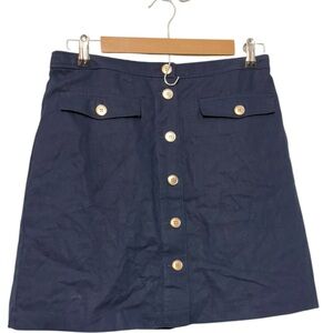 J.Crew Linen Blend A Line Skirt NWT Button Navy Size 6